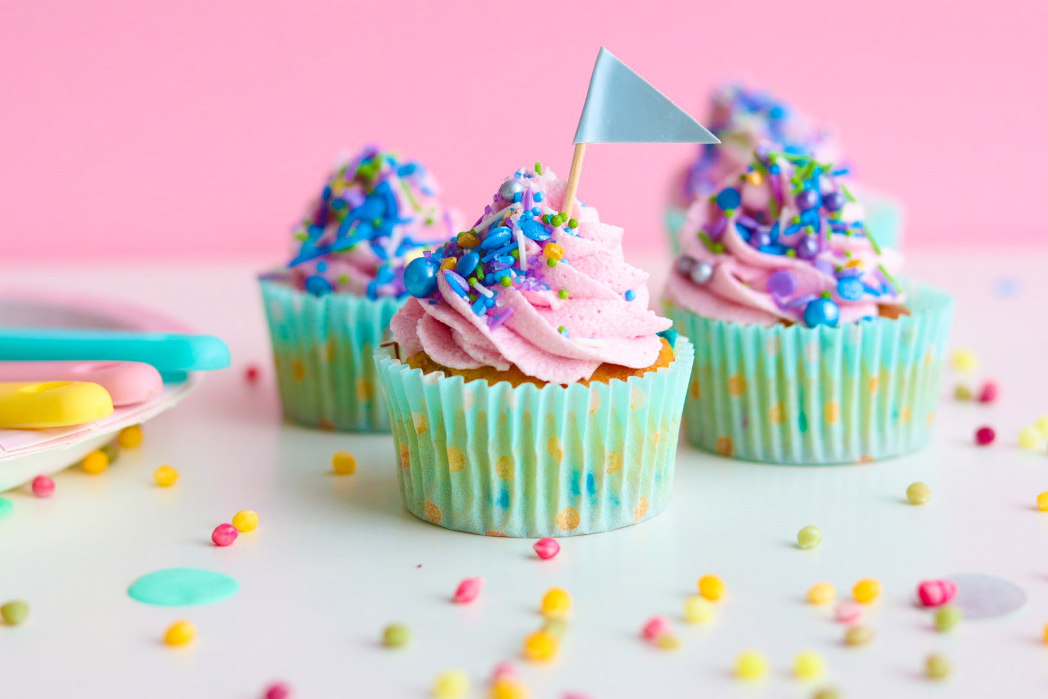 Muffins med rosa smørkrem