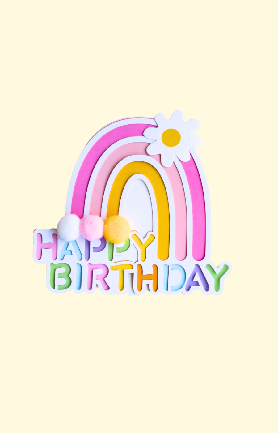Kaketopp Regnbue med Happy Birthday Tekst